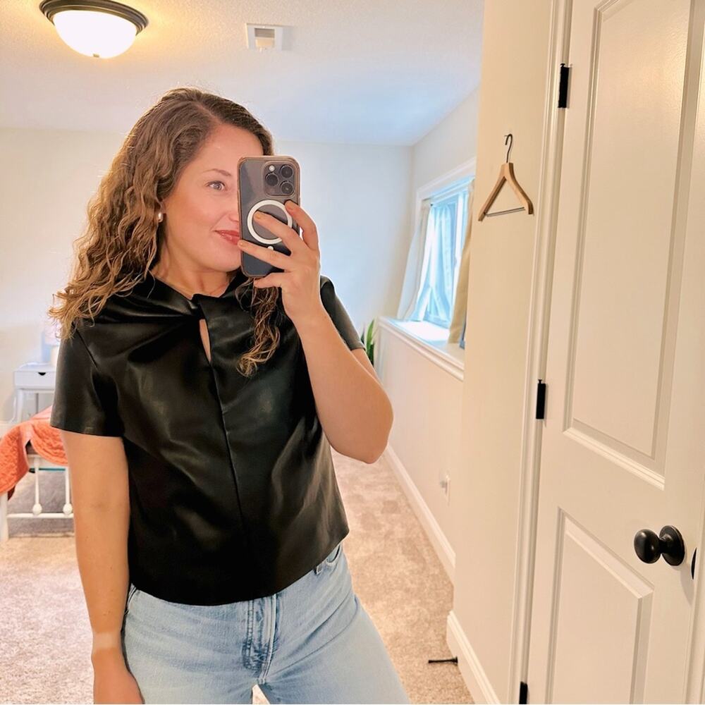 Proenza Schouler Black Faux Leather Knot Front Top 4
